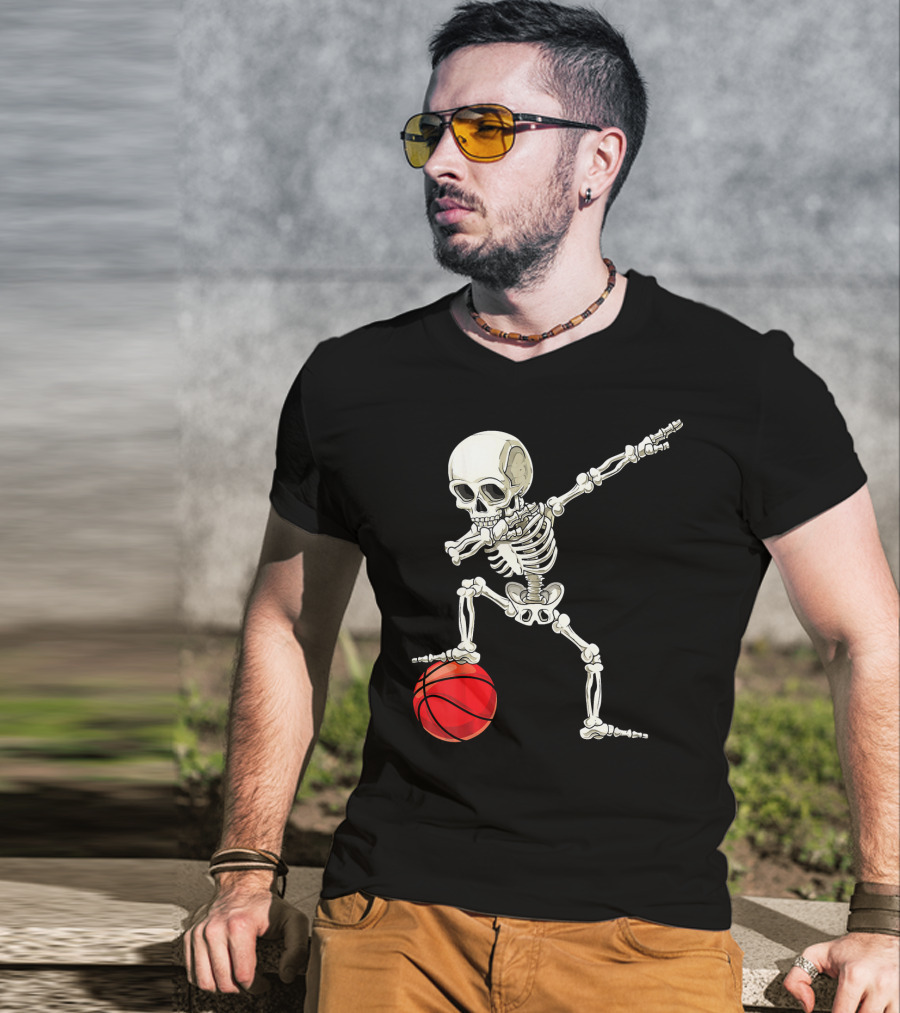 Dab Skeleton Dabbing Basketball Skeleton Pose T-Shirt