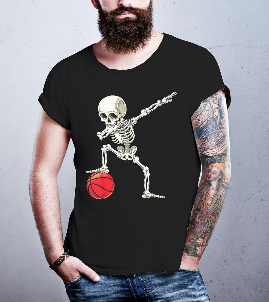 Dab Skeleton Dabbing Basketball Skeleton Pose T-Shirt