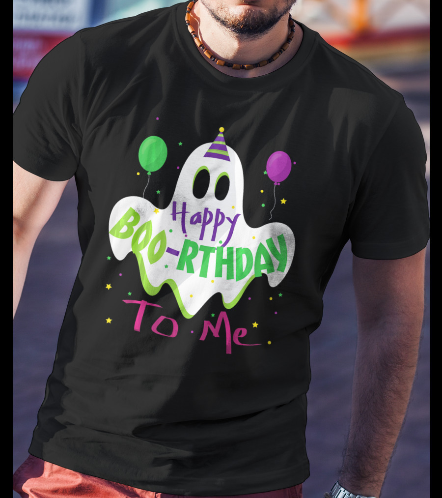 Happy Boo-Rthday To Me Ghost With Party Balloons T-Shirt
