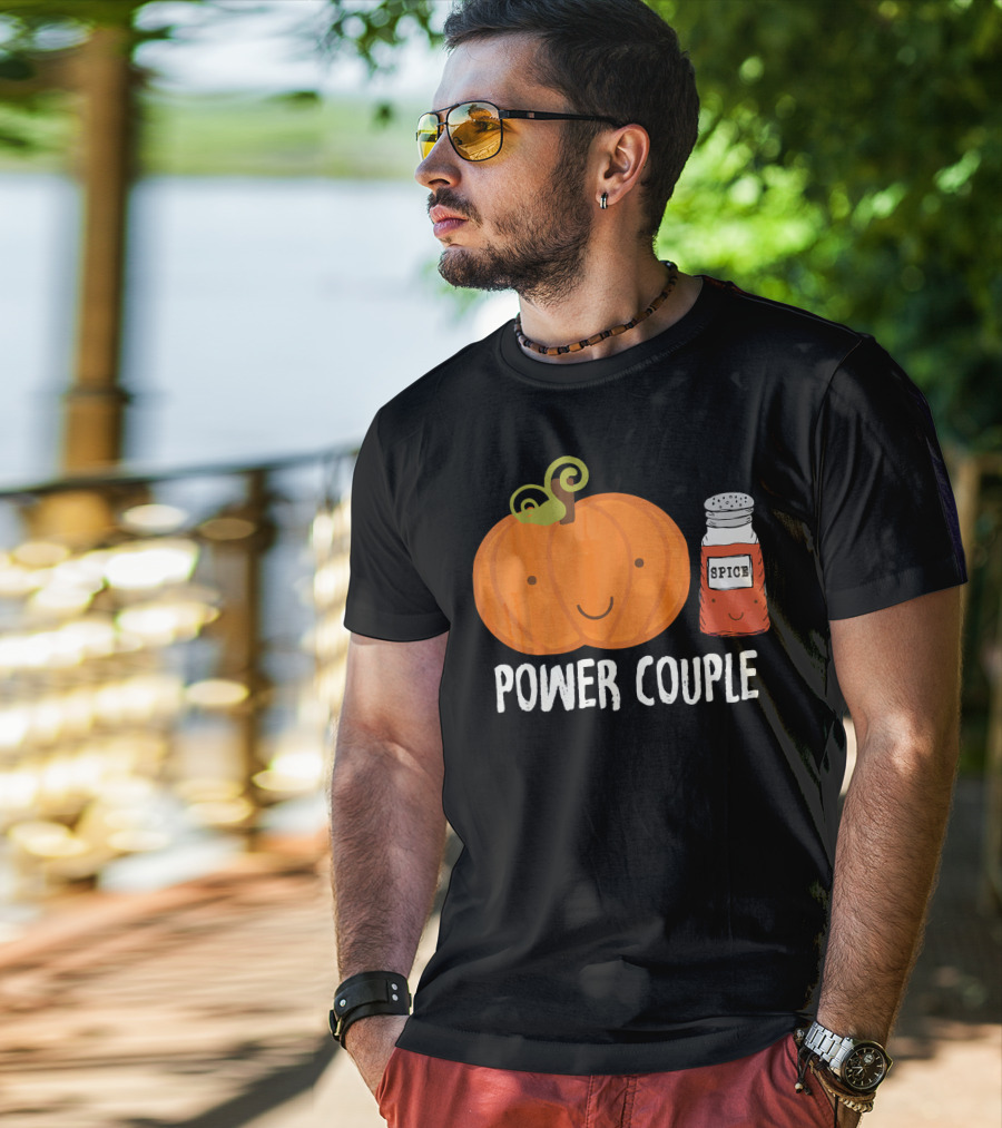 Pumpkin Spice Power Couple Cute Smiling Pumpkin With Spice Jar T-Shirt