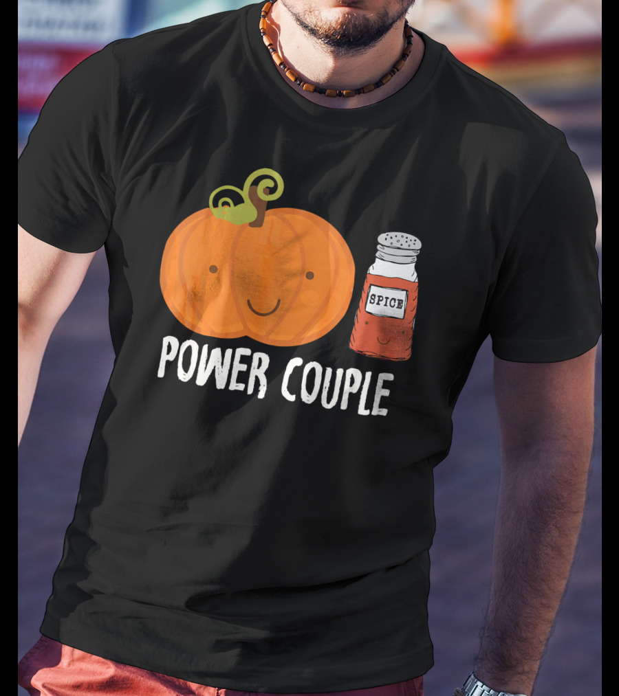 Pumpkin Spice Power Couple Cute Smiling Pumpkin With Spice Jar T-Shirt