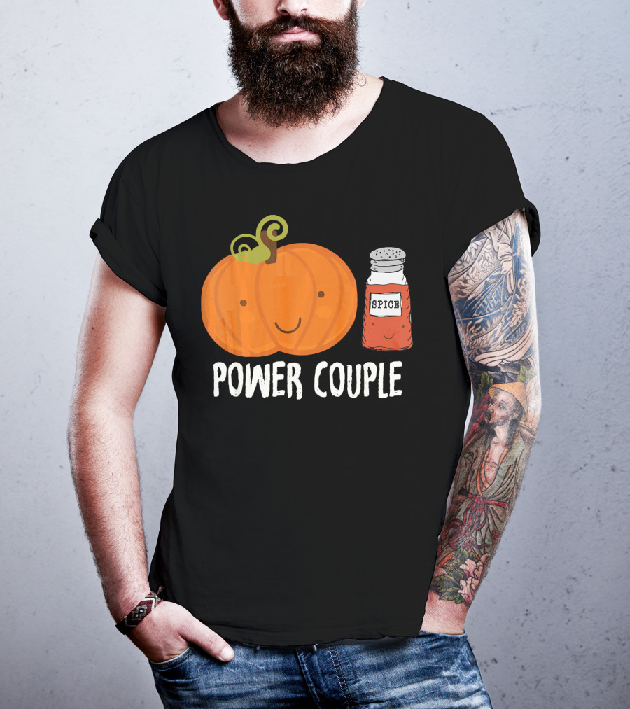 Pumpkin Spice Power Couple Cute Smiling Pumpkin With Spice Jar T-Shirt