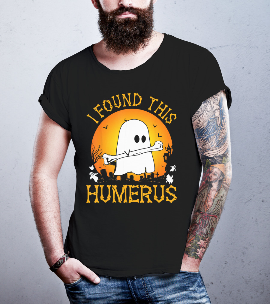 I Found This Humerus Halloween Ghost With Bone Spooky Graveyard Scene T-Shirt