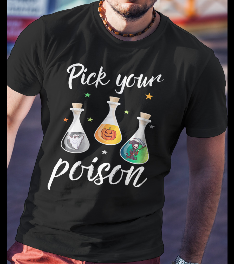 Pick Your Poison Ghost Pumpkin Grim Reaper Potions T-Shirt