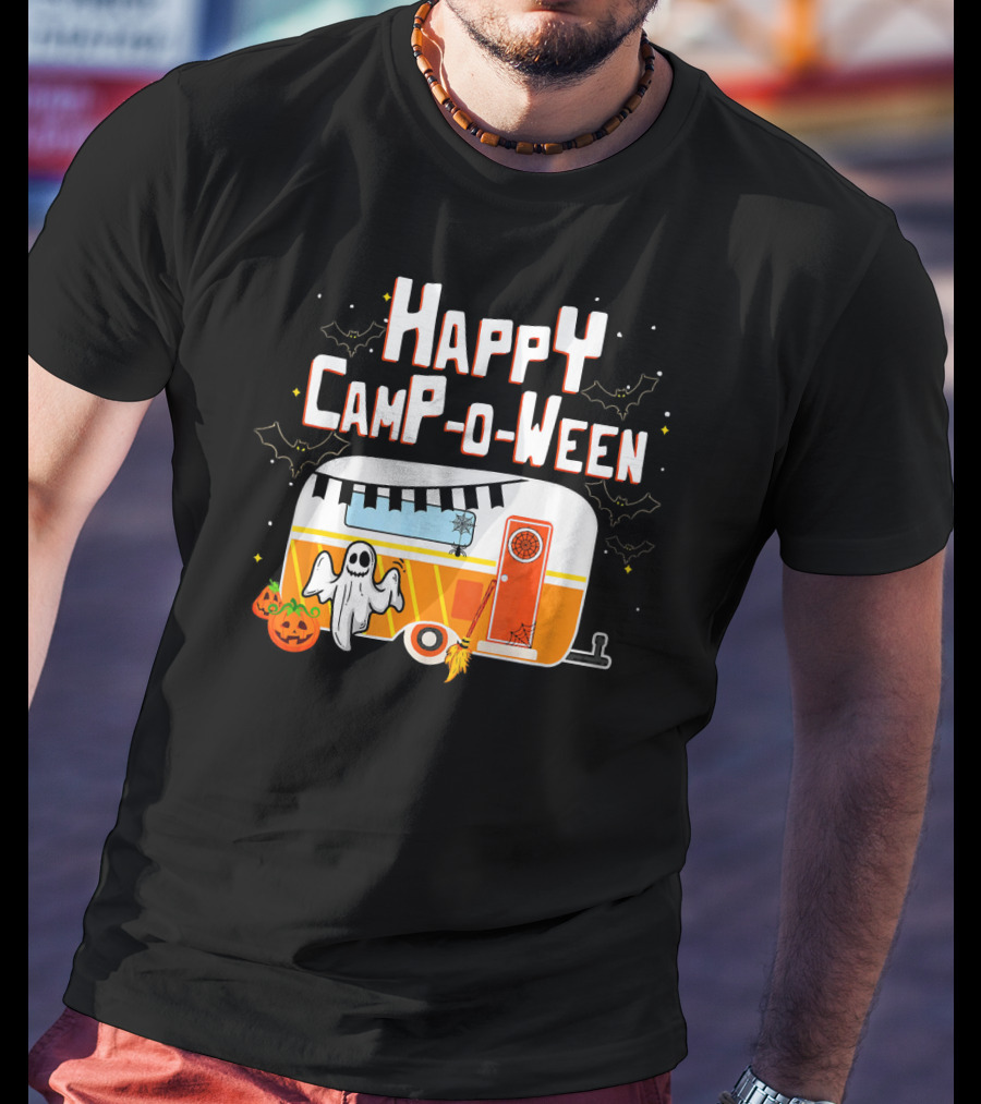 Happy Camp O Ween Ghost Pumpkin Camping Caravan T-Shirt