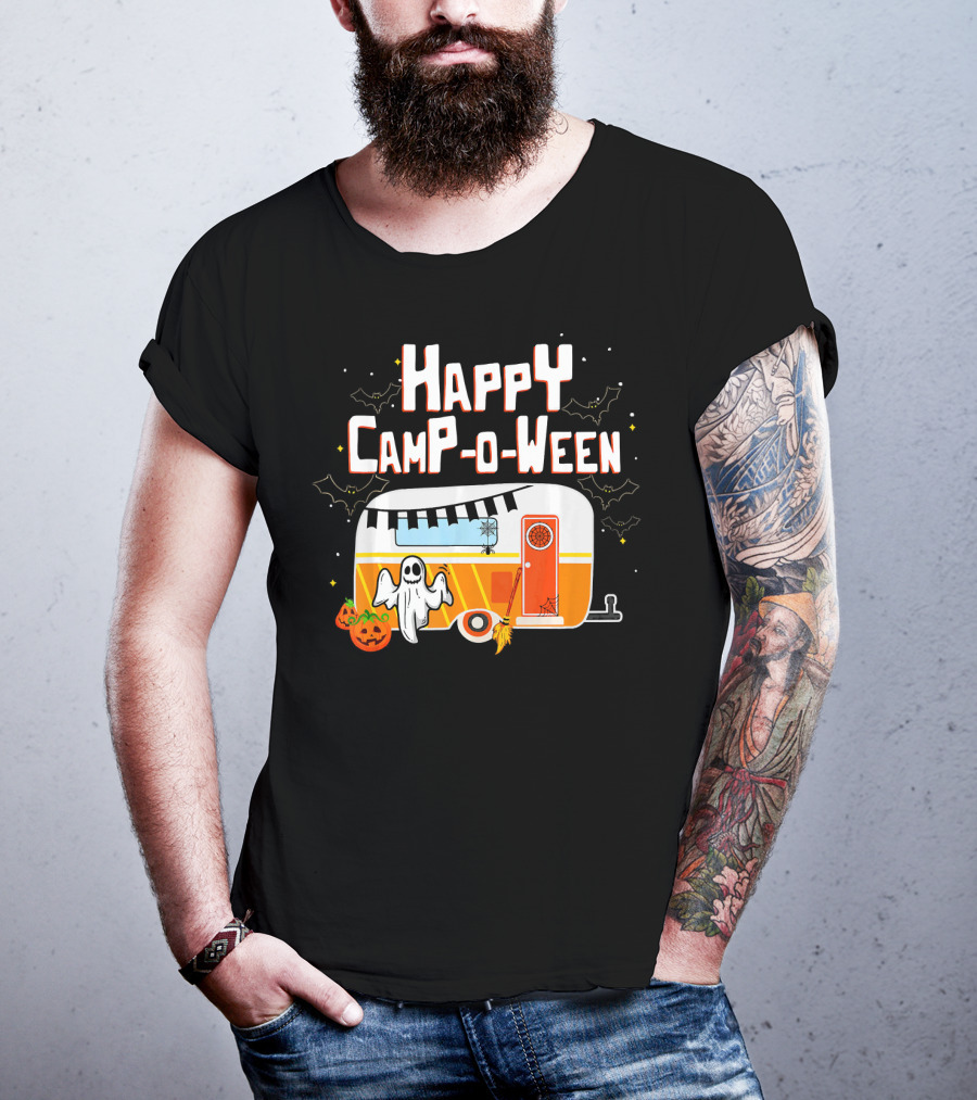Happy Camp O Ween Ghost Pumpkin Camping Caravan T-Shirt