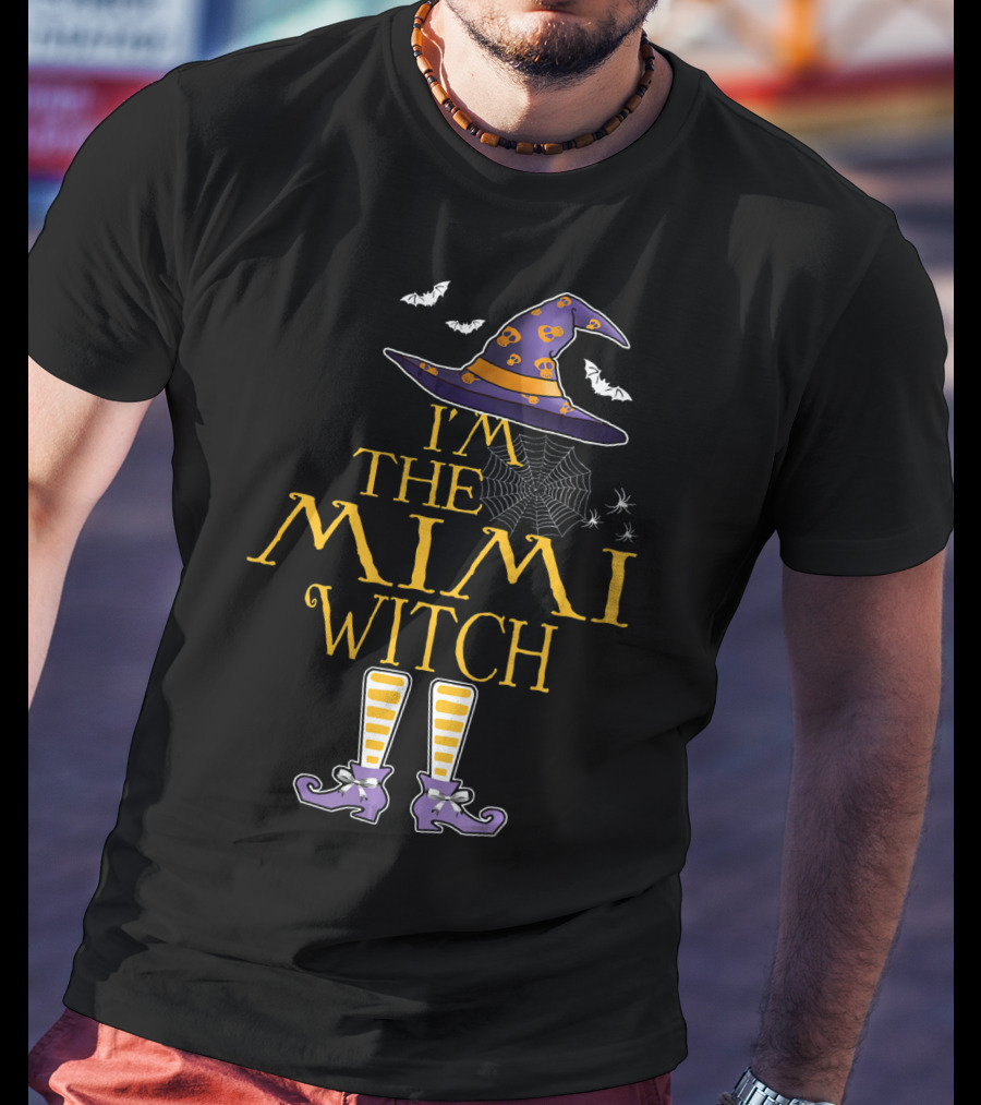 I'm The Mimi Witch Halloween Theme Hat And Boots With Spiders And Bats T-Shirt