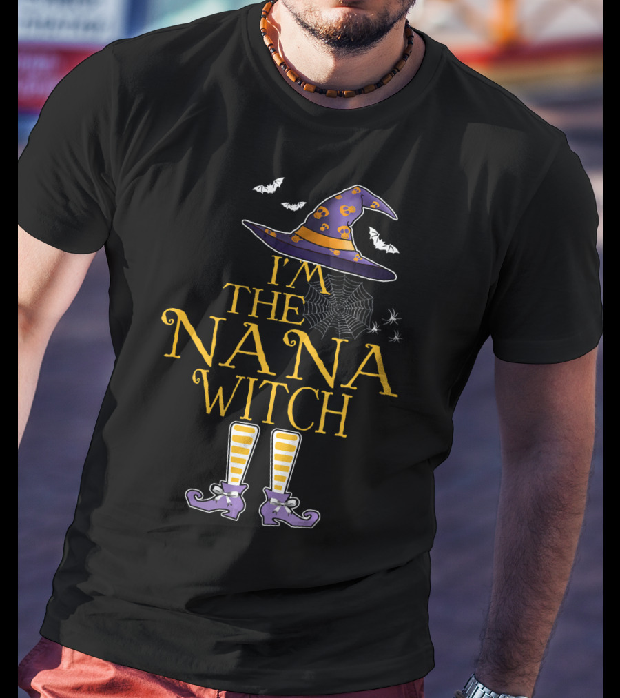 I'm The Nana Witch Halloween Costume Bat Hat Spider Web Boots T-Shirt