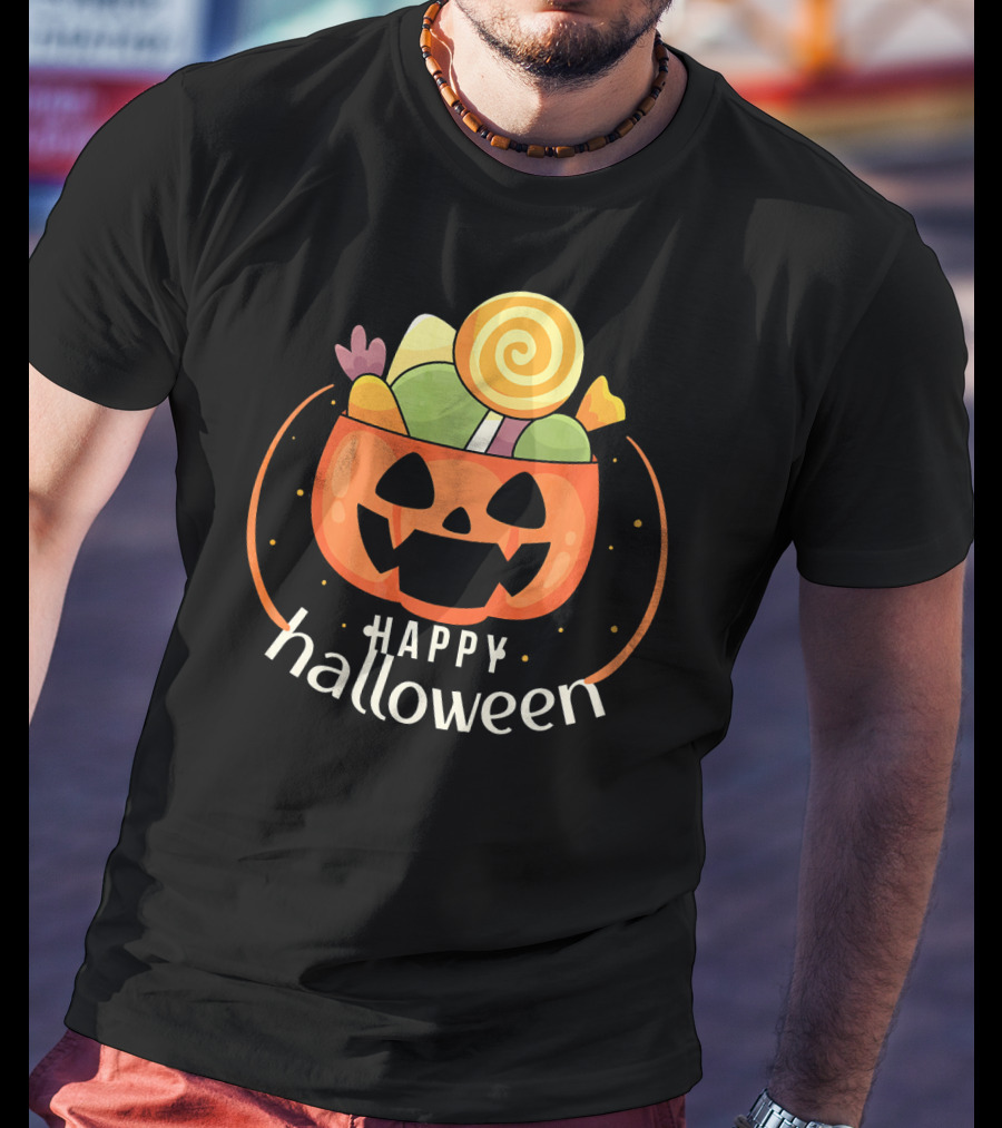 Happy Halloween Pumpkin Orange JackOLantern Candy Bucket T-Shirt