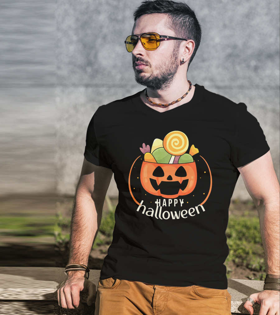 Happy Halloween Pumpkin Orange JackOLantern Candy Bucket T-Shirt