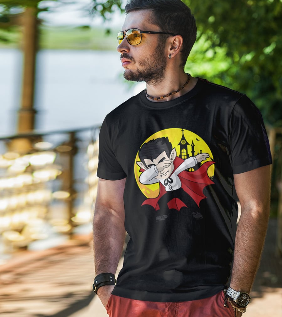 Vampire Dabbing Halloween Costume Dab Moon Castle T-Shirt
