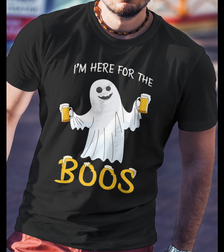 I'm Here For The Boos Funny Beer Ghost Halloween Humor T-Shirt