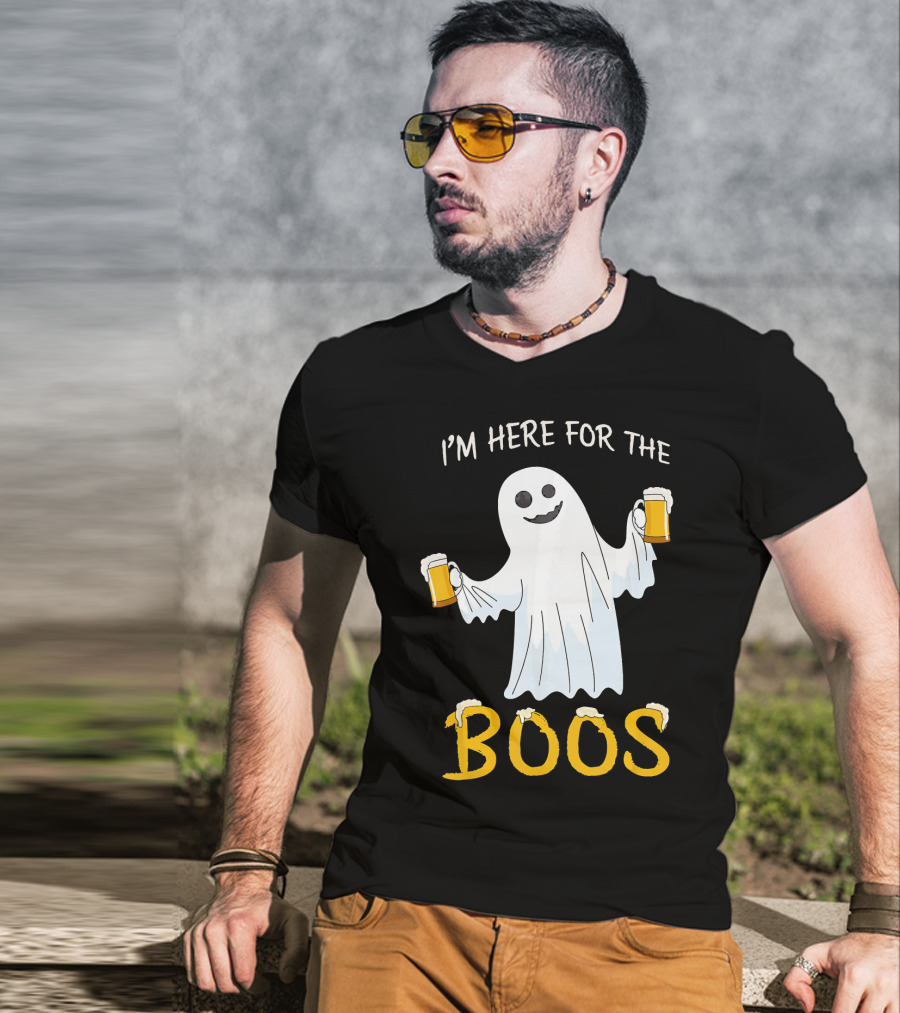 I'm Here For The Boos Funny Beer Ghost Halloween Humor T-Shirt