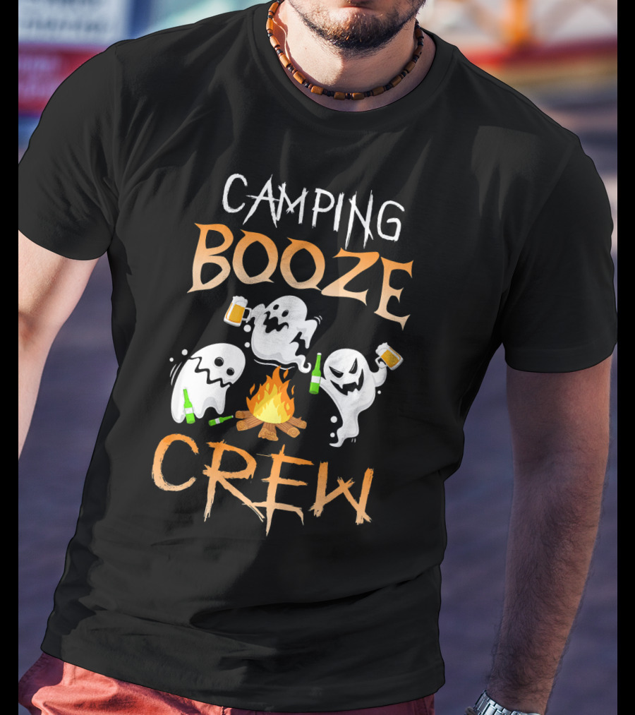 Camping Booze Crew Ghosts Drinking Beer By Campfire T-Shirt
