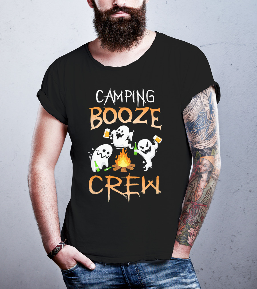 Camping Booze Crew Ghosts Drinking Beer By Campfire T-Shirt