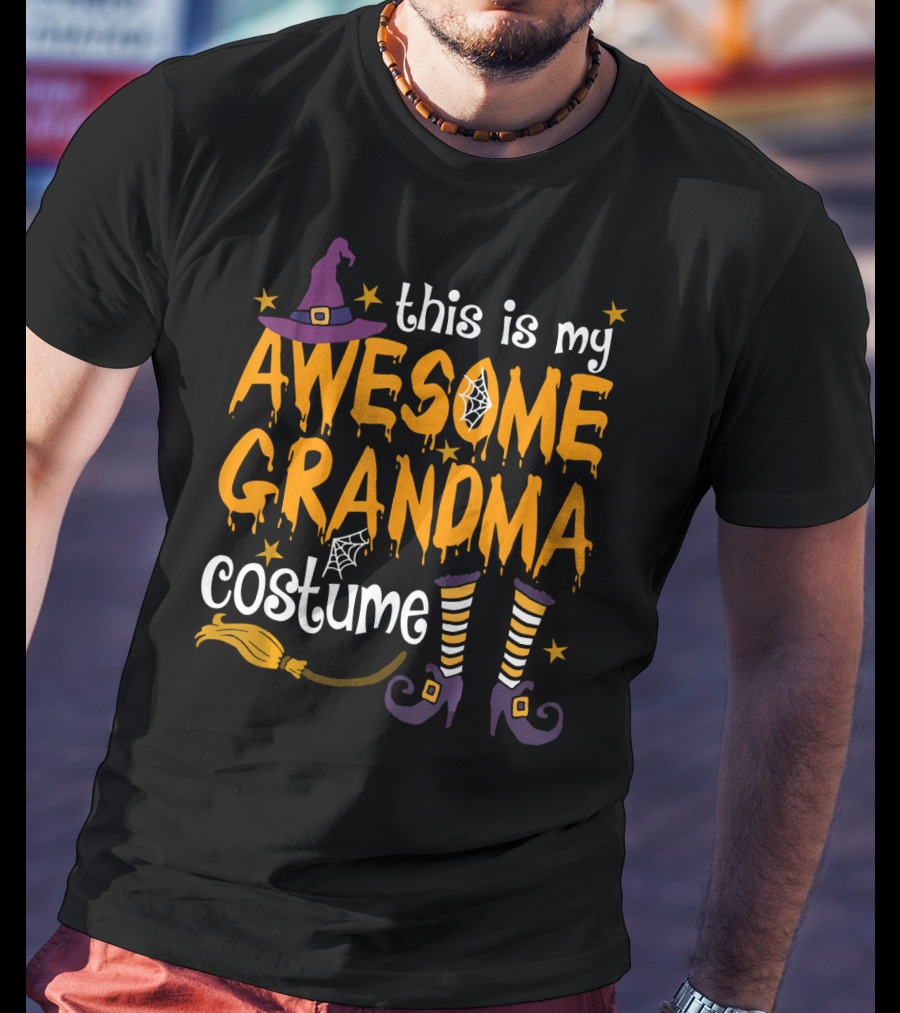 This Is My Awesome Grandma Costume Witch Hat Broomstick Halloween T-Shirt