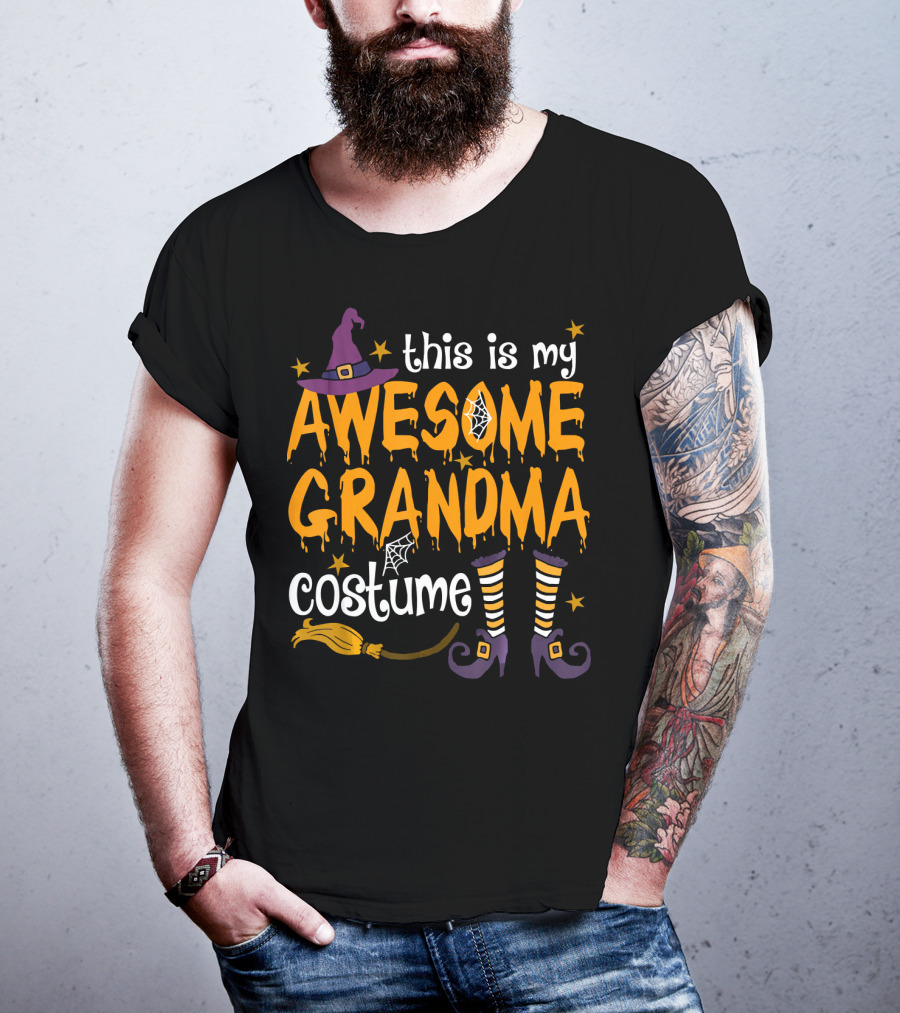 This Is My Awesome Grandma Costume Witch Hat Broomstick Halloween T-Shirt