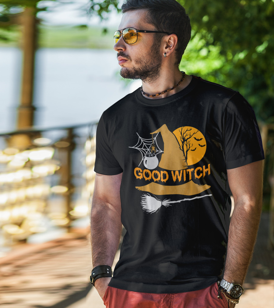 Good Witch Halloween Hat Broomstick Cauldron Bats Moon T-Shirt
