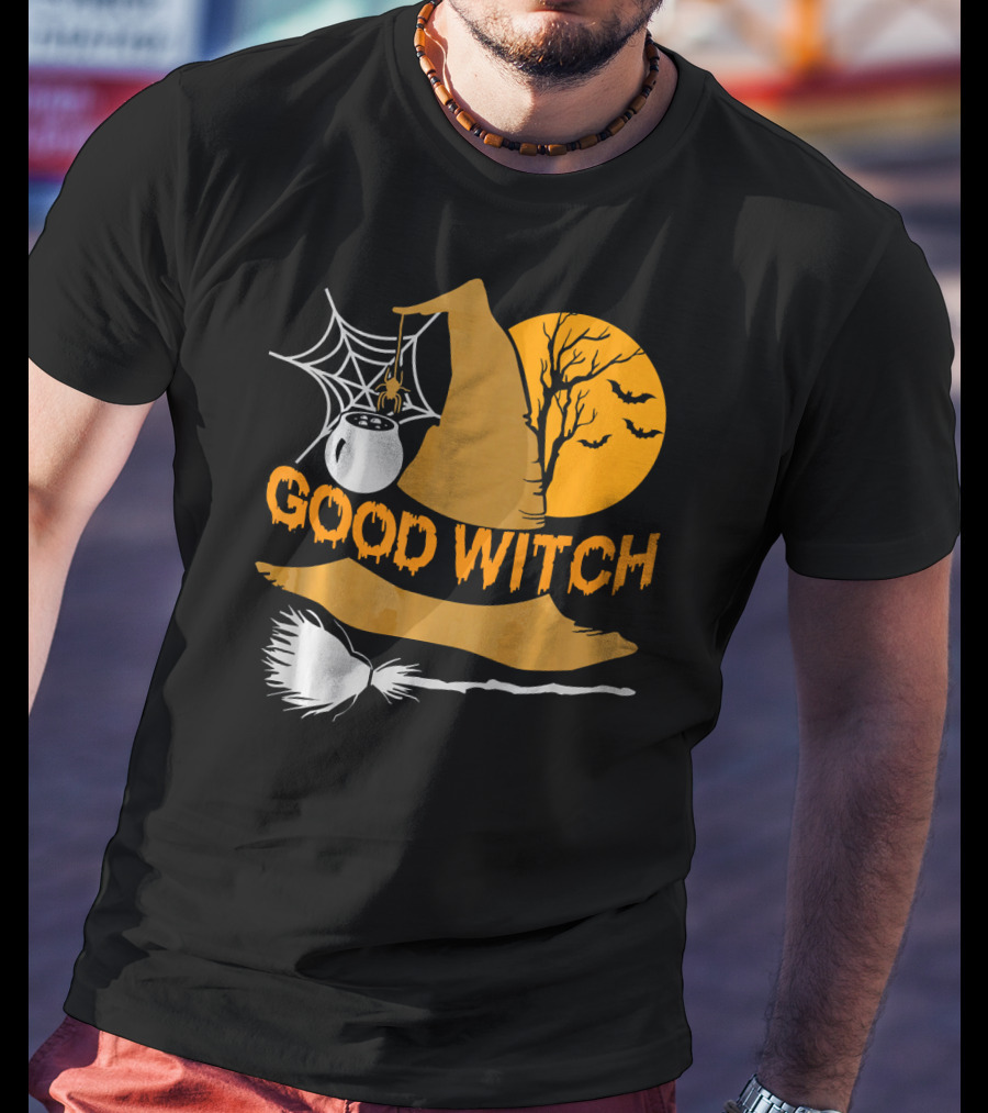 Good Witch Halloween Hat Broomstick Cauldron Bats Moon T-Shirt