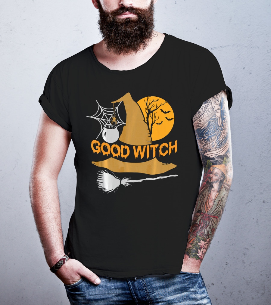 Good Witch Halloween Hat Broomstick Cauldron Bats Moon T-Shirt