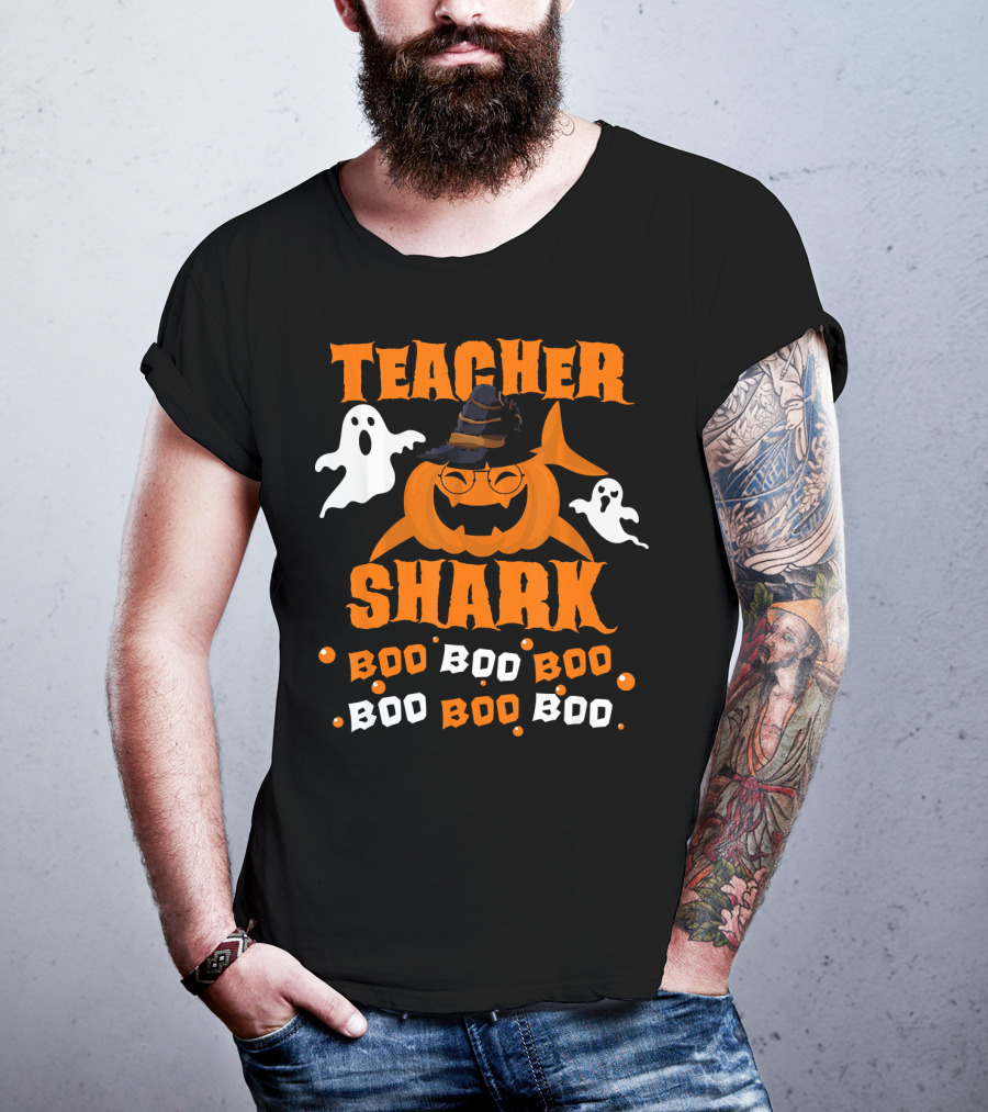 Teacher Shark Boo Boo Boo Funny Shark Halloween Ghost Pumpkin T-Shirt