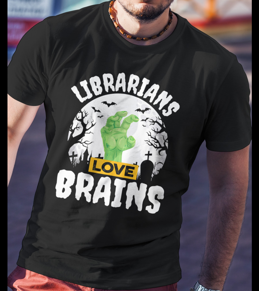 Librarians Love Brains Halloween Zombie Graveyard Scene T-Shirt