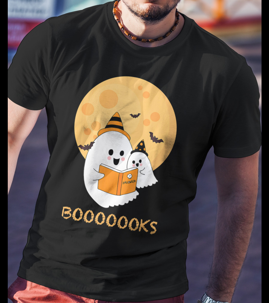 Halloween Ghosts Reading Boooooks Under Full Moon T-Shirt