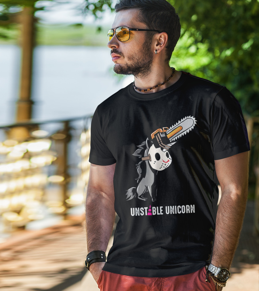 UNSTABLE UNICORN Chainsaw Halloween Masquerade T-Shirt