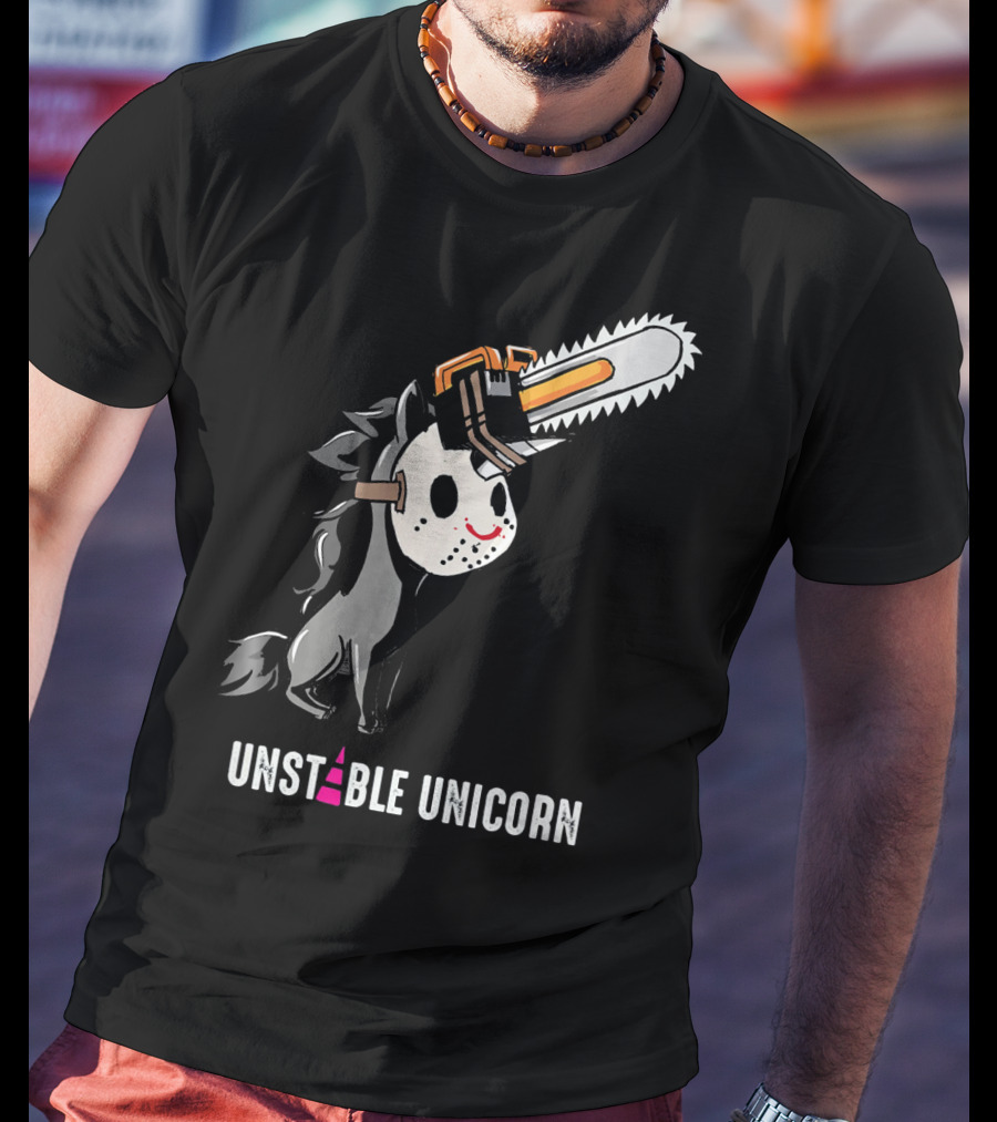 UNSTABLE UNICORN Chainsaw Halloween Masquerade T-Shirt