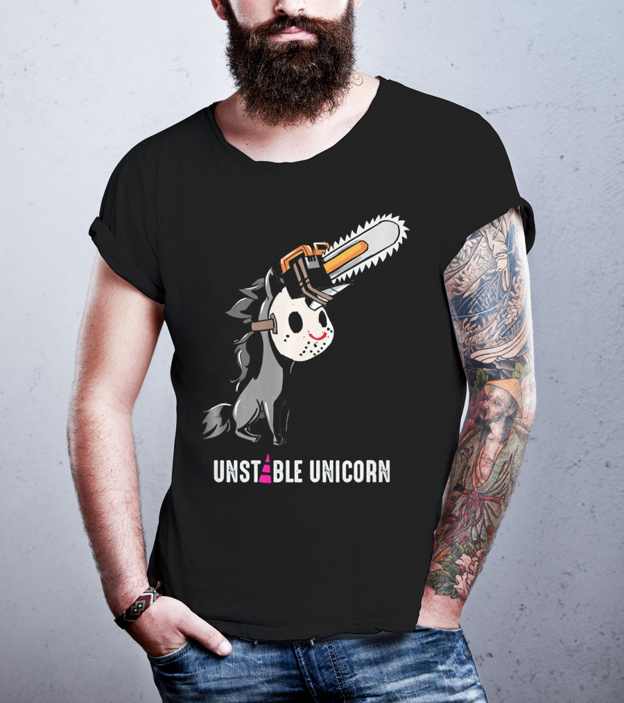 UNSTABLE UNICORN Chainsaw Halloween Masquerade T-Shirt