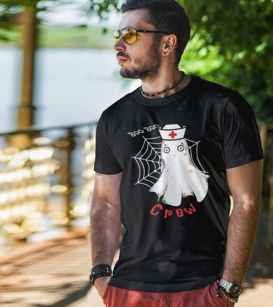 Boo Boo Crew Nurse Ghost Halloween Costume Spooky Spiderweb T-Shirt