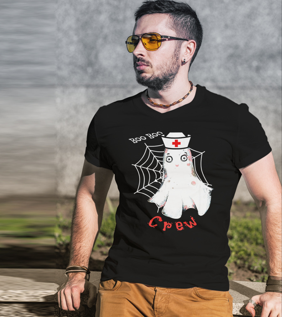 Boo Boo Crew Nurse Ghost Halloween Costume Spooky Spiderweb T-Shirt