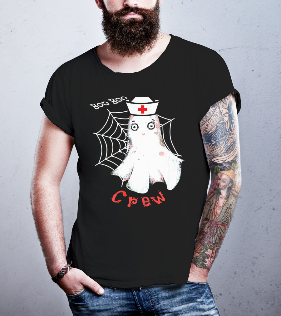 Boo Boo Crew Nurse Ghost Halloween Costume Spooky Spiderweb T-Shirt