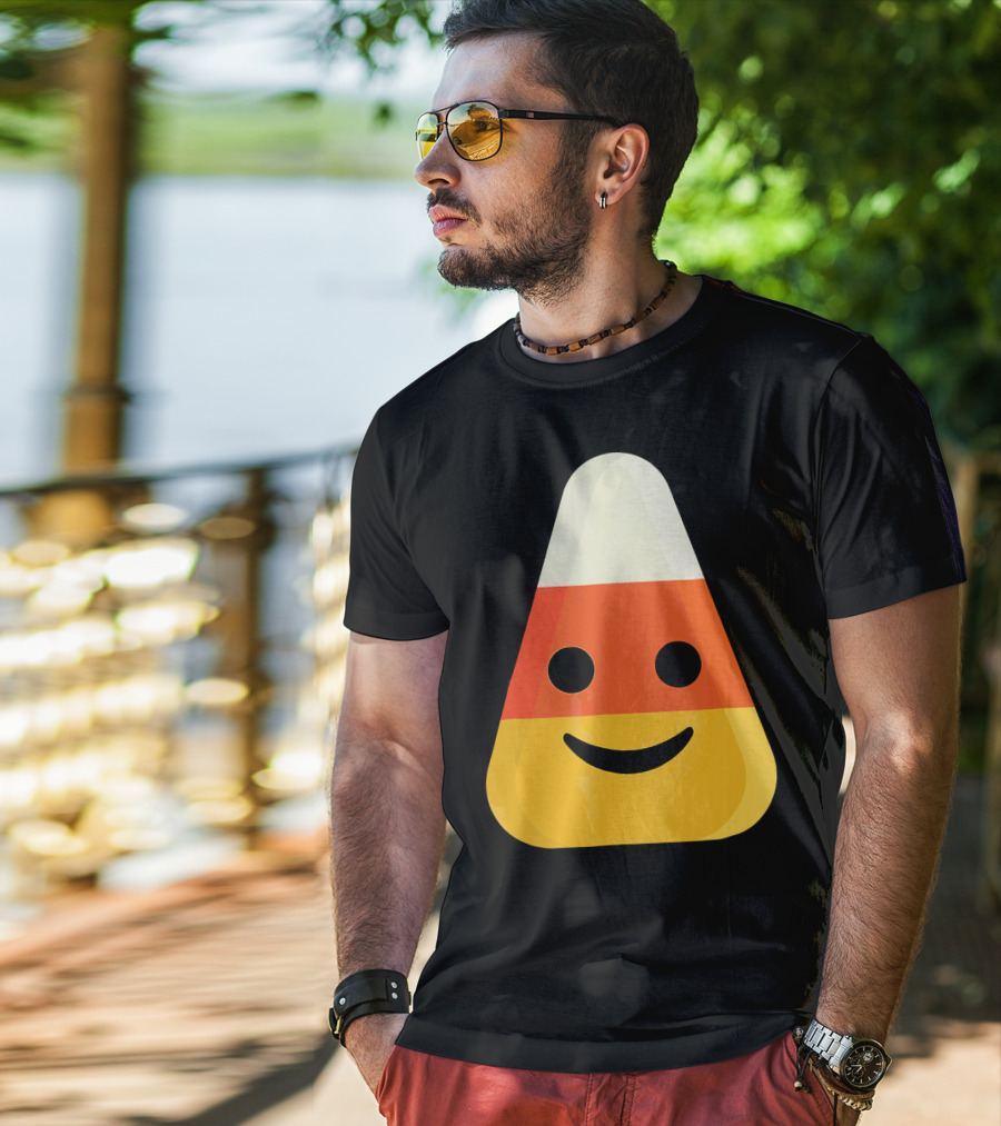 Candy Corn Smiling Emoji Face T-Shirt