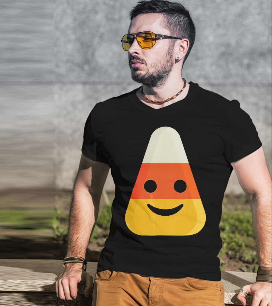 Candy Corn Smiling Emoji Face T-Shirt