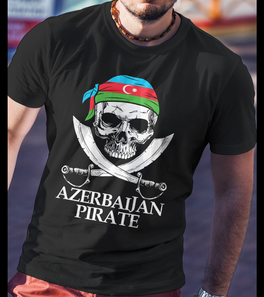 Azerbaijan Pirate Skull Crossed Swords Flag Bandana T-Shirt