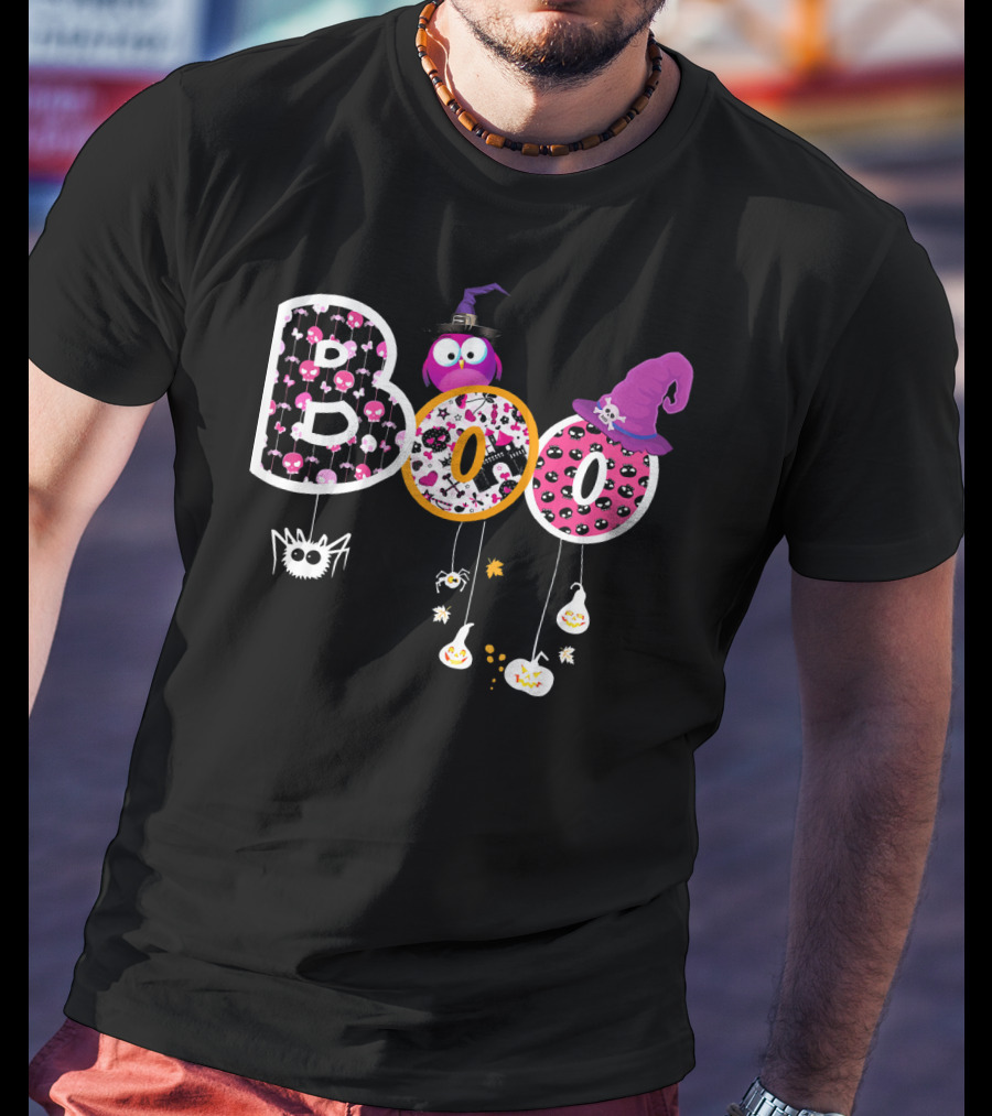Boo Halloween Ghosts Spiders Witch Hats Funny Faces T-Shirt