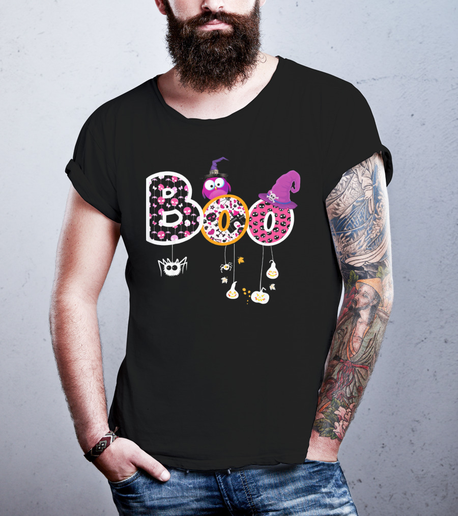 Boo Halloween Ghosts Spiders Witch Hats Funny Faces T-Shirt
