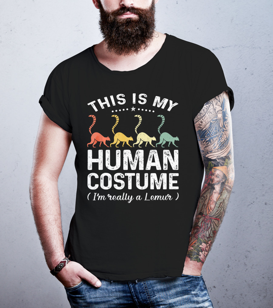 This Is My Human Costume I'm Really A Lemur Vintage Rainbow Lemurs T-Shirt