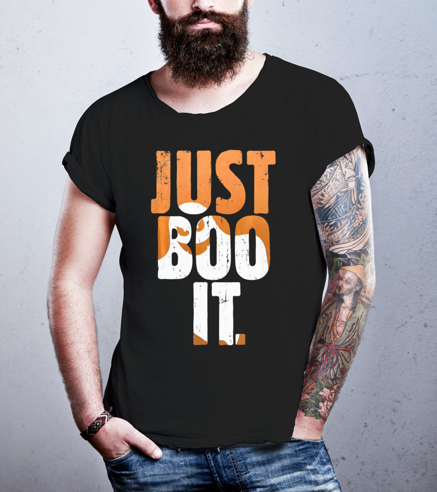 Halloween Just Boo It Funny Ghost Text With Orange White Letters T-Shirt
