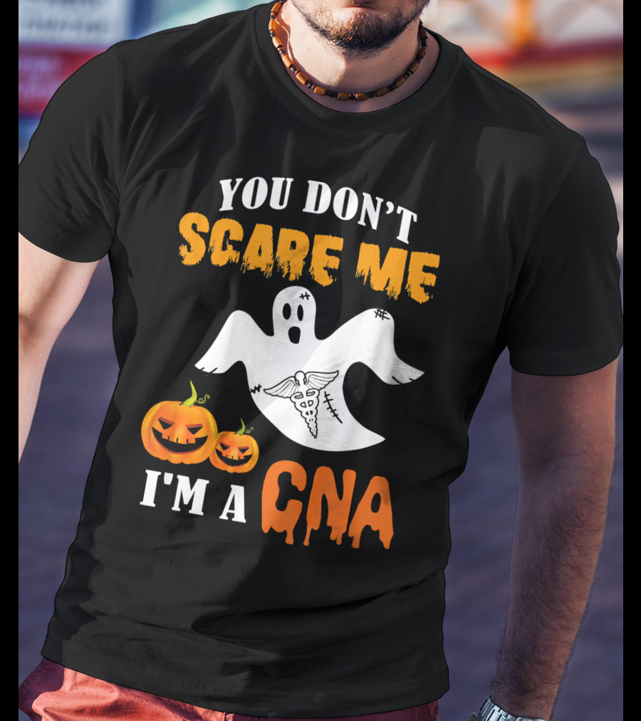 You Don't Scare Me I'm A CNA Halloween Ghost And Pumpkins T-Shirt