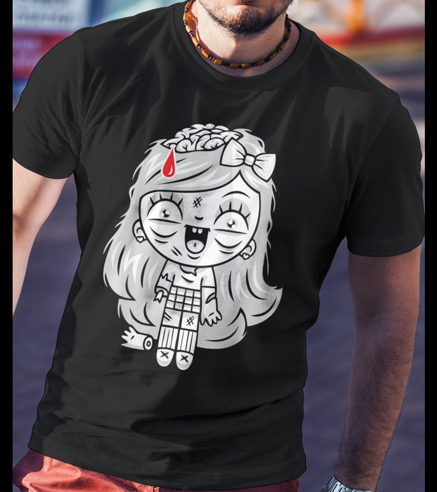 Cute Gore Zombie Horror Fan Goth Punk Bow Brain Bleeding Girl T-Shirt