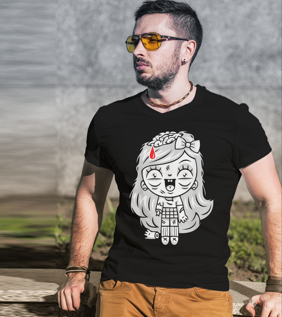 Cute Gore Zombie Horror Fan Goth Punk Bow Brain Bleeding Girl T-Shirt