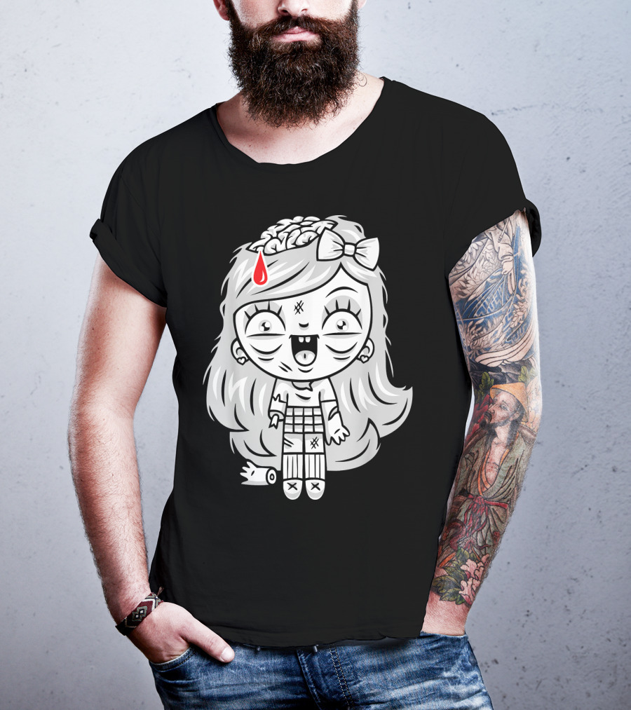 Cute Gore Zombie Horror Fan Goth Punk Bow Brain Bleeding Girl T-Shirt
