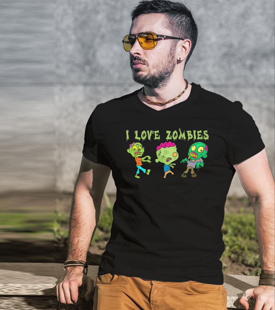 I Love Zombies Funny Zombie Cartoon Characters T-Shirt