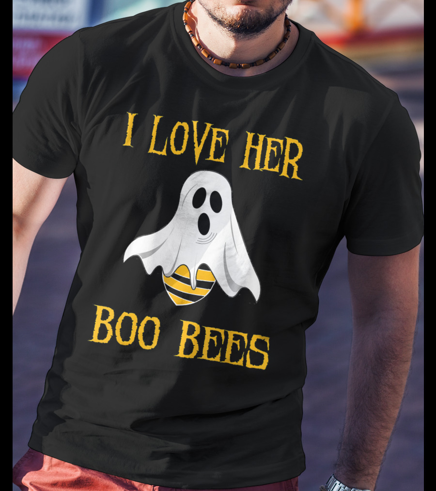 I Love Her Boo Bees Funny Couple Matching Halloween Ghost And Bee T-Shirt
