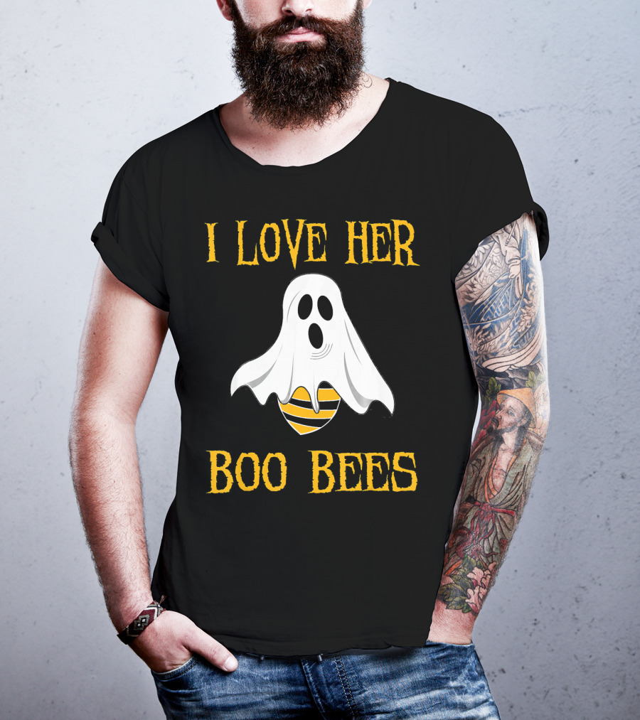 I Love Her Boo Bees Funny Couple Matching Halloween Ghost And Bee T-Shirt