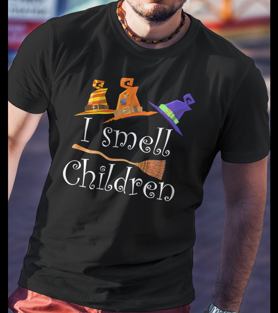 I Smell Children Funny Witches Hats Broom Halloween T-Shirt
