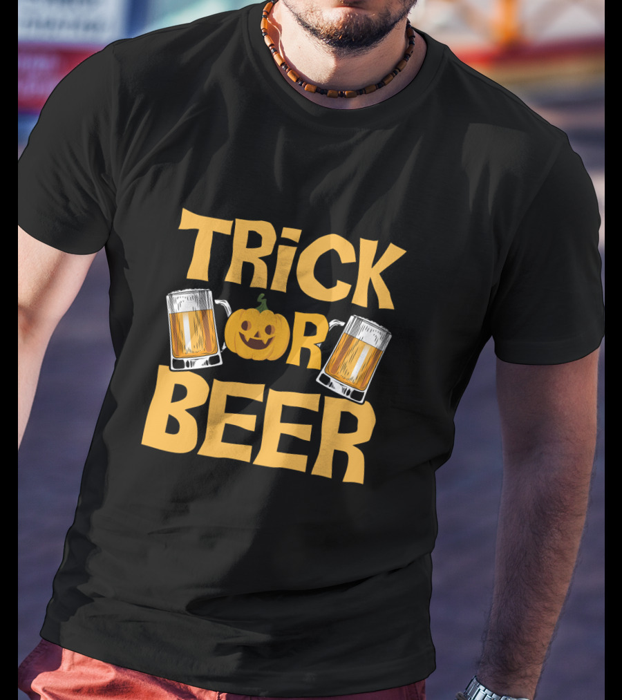 Trick Or Beer Funny Halloween Pumpkin Drinking T-Shirt