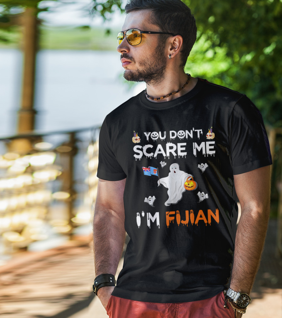 You Don’t Scare Me I’m Fijian Ghost With Fiji Flag And Halloween Pumpkin T-Shirt